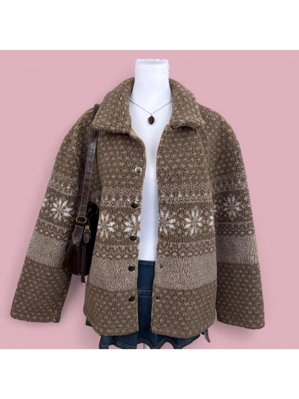 90s fair isle cottagecore fleece jacket